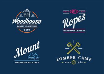 Wilderness Camping logo templates. Sign Design with Elements and Fictitious Sample Text.