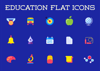 Set of Vector Education Flat Icons.
