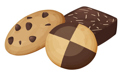 クッキーのイラスト_チョコチップ_ココア_アーモンド
