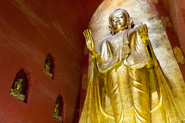 Myanmar (ex Birmanie). Bagan, Mandalay region. Temple of Ananda. Large standing Buddha measuring...