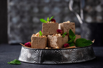 Halva with rose petal and nuts.