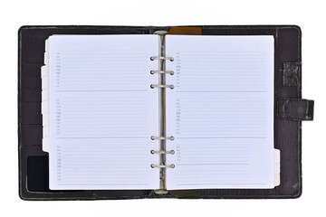 top view of open brown old leather diary