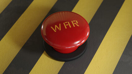 Red button with an inscription WAR 3D illustration 
