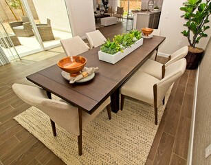 Eating Area With Long Table And Six High Back Chairs