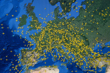 Fototapeta na wymiar map of air traffic over the skies of Europe