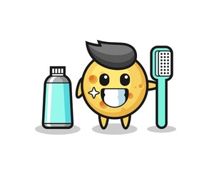 Mascot Illustration of round cheese with a toothbrush