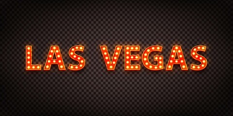 Vector realistic isolated retro marquee billboard with electric light lamps of Las Vegas logo for invitation on the transparent background. © comicsans