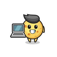 Mascot Illustration of round cheese with a laptop