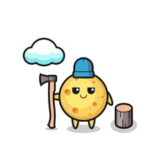 Fototapeta premium Character cartoon of round cheese as a woodcutter