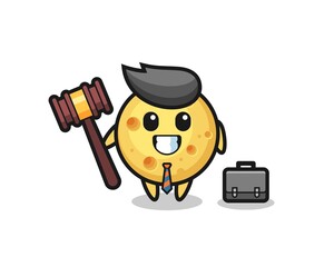 Illustration of round cheese mascot as a lawyer