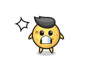 round cheese character cartoon with shocked gesture