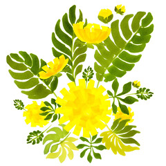 A separate illustration of a bouquet of yellow flowers. Drawn by markers.