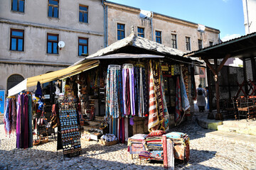 Mostar, Bosnia and Herzegovina - 16.08.2021 - Old town market place in City Mostar, Bosnia and...
