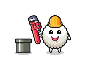 Character Illustration of rice ball as a plumber