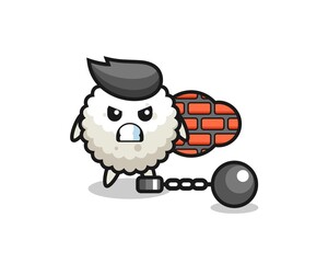 Character mascot of rice ball as a prisoner