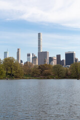 Springtime Midtown Manhattan Skyline seen from the Lake at Central Park in New York City
