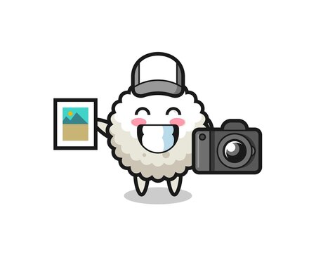 Character Illustration of rice ball as a photographer