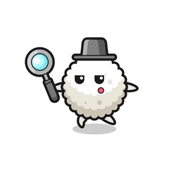 rice ball cartoon character searching with a magnifying glass