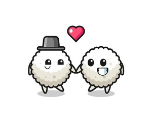 rice ball cartoon character couple with fall in love gesture