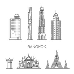 Fototapeta premium Thailand, Bangkok, line travel skyline set.