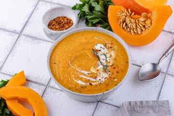 Traditional vegetarian pumpkin cream soup.