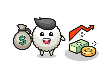 rice ball illustration cartoon holding money sack