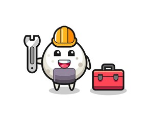 Mascot cartoon of onigiri as a mechanic