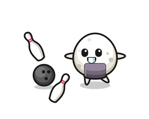 Character cartoon of onigiri is playing bowling