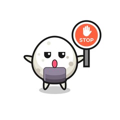 onigiri character illustration holding a stop sign