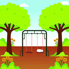 Background cat sleeping in the garden vector design illustration 01