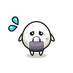 onigiri mascot character with afraid gesture