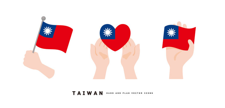 [Taiwan] Hand and national flag icon vector illustration 