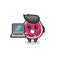 Fototapeta premium Mascot Illustration of beef with a laptop