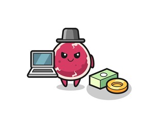 Mascot Illustration of beef as a hacker