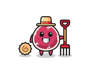 Mascot character of beef as a farmer