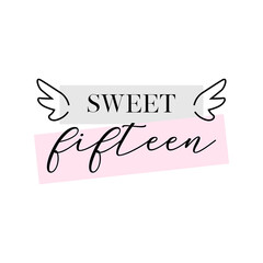 Sweet Fifteen party vector calligraphy design on white background