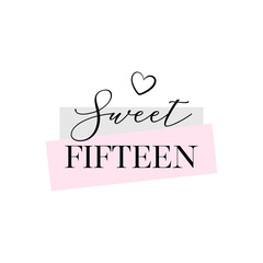Sweet Fifteen party vector calligraphy design on white background