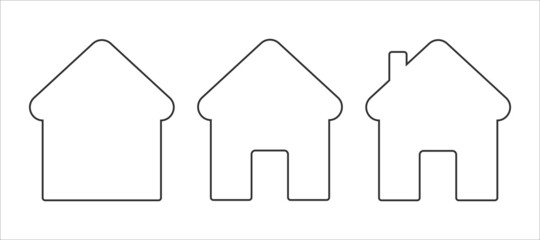 House icon. Simple house. House flat style. Set of three houses. Vector.