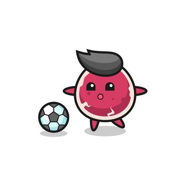 Illustration of beef cartoon is playing soccer