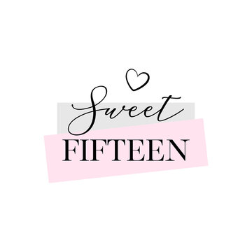 Sweet Fifteen party vector calligraphy design on white background