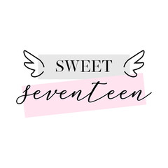 Naklejka na ściany i meble Sweet Seventeen party vector calligraphy design on white background