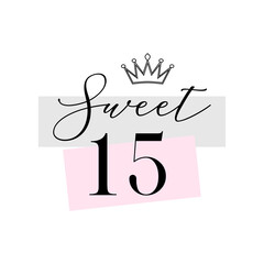 Sweet Fifteen party vector calligraphy design on white background