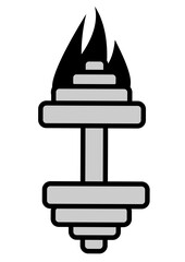 Composition of black dumbbell icon on whtie background