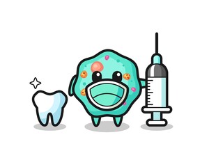 Mascot character of amoeba as a dentist