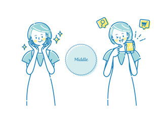 スマホでスキンケアセットを購入するミドル女性