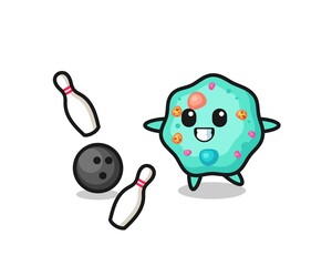 Obraz na płótnie Canvas Character cartoon of amoeba is playing bowling