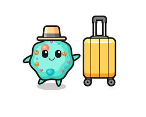 amoeba cartoon illustration with luggage on vacation