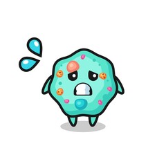amoeba mascot character with afraid gesture