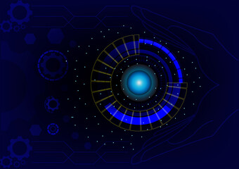 Digital technology, science, and engineering in the future. Technology telecommunications, style vector design. Background dark blue with black. Concept, abstract background.