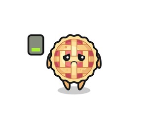 apple pie mascot character doing a tired gesture